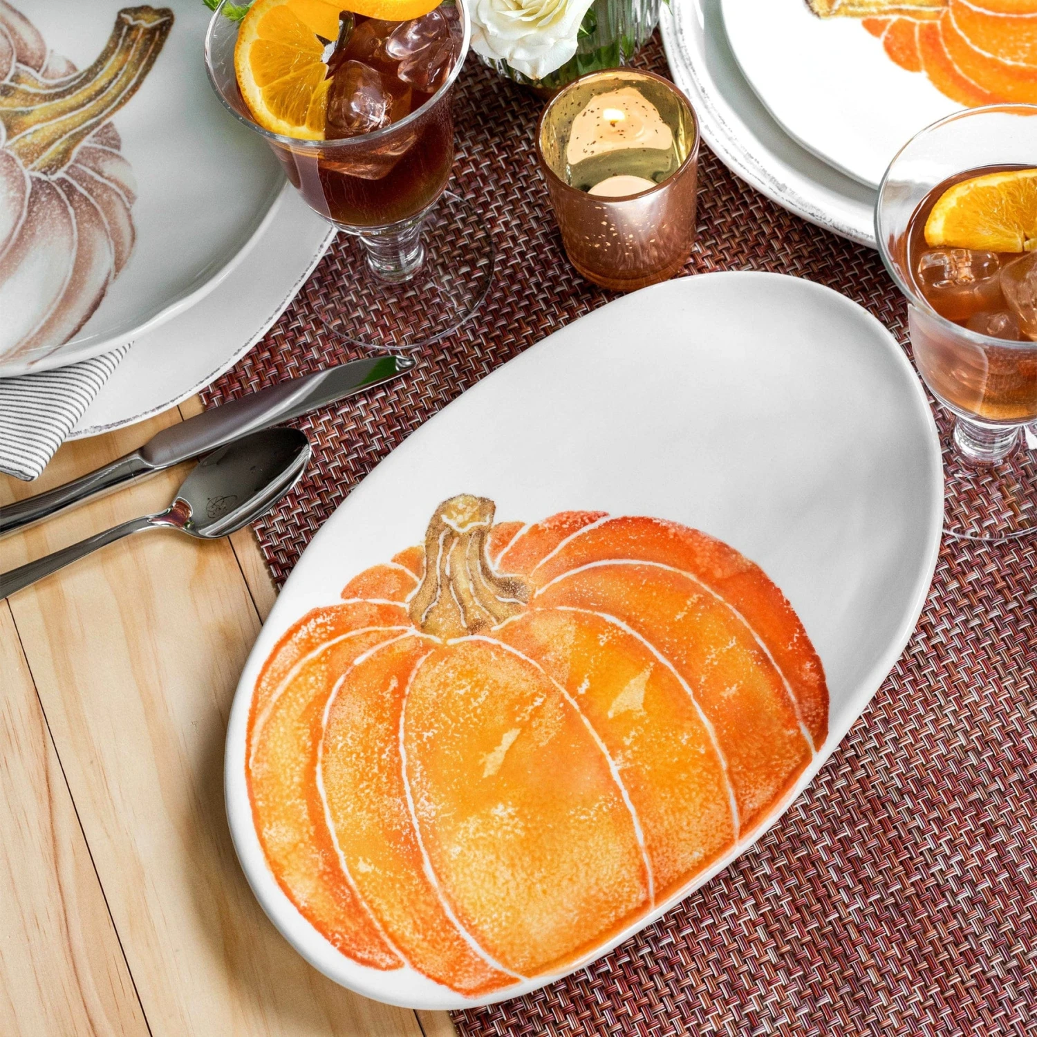 Pumpkins Small Oval Platter W/ Pumpkin 2 Pumpkins Small Oval Platter W/ Pumpkin - Image 2